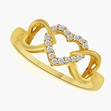 0.10Ct Round Diamond Triple Heart Promise Engagement Ring 10K Solid Gold