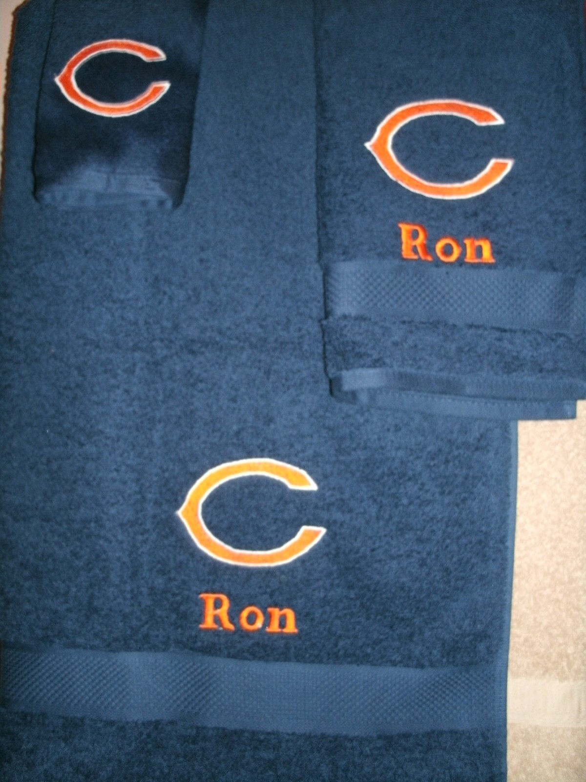 Personalized Chicago Bears 3-Piece Football Bath Towel Set - Choose Your Colors-image