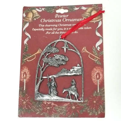 Vtg Camco Pewter Christmas Ornament Holy Family Bethlehem Journey 3.5'' USA New