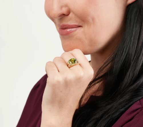 Size 8 Oval Cut East West Natural Peridot Ring REAL Solid 14K Yellow Gold QVC - Picture 4 of 4