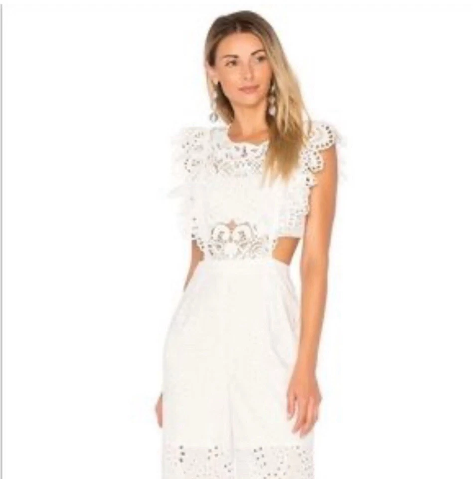 Camisón romántico Cottagecore Boho blanco ojales delantal vestido con recortes en la cintura Foto 3 de 4