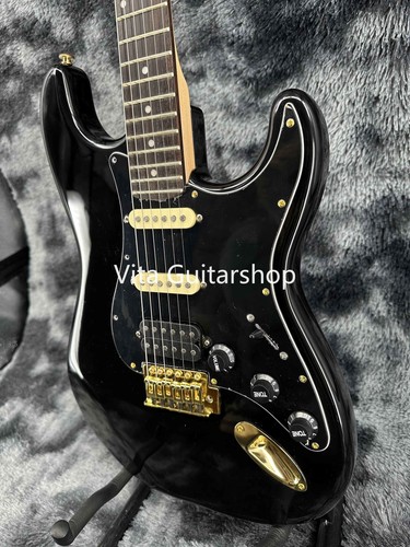 Custom Finish ST Black Electric Guitar SSH Pickups 22-Frets Tremolo Bridge
