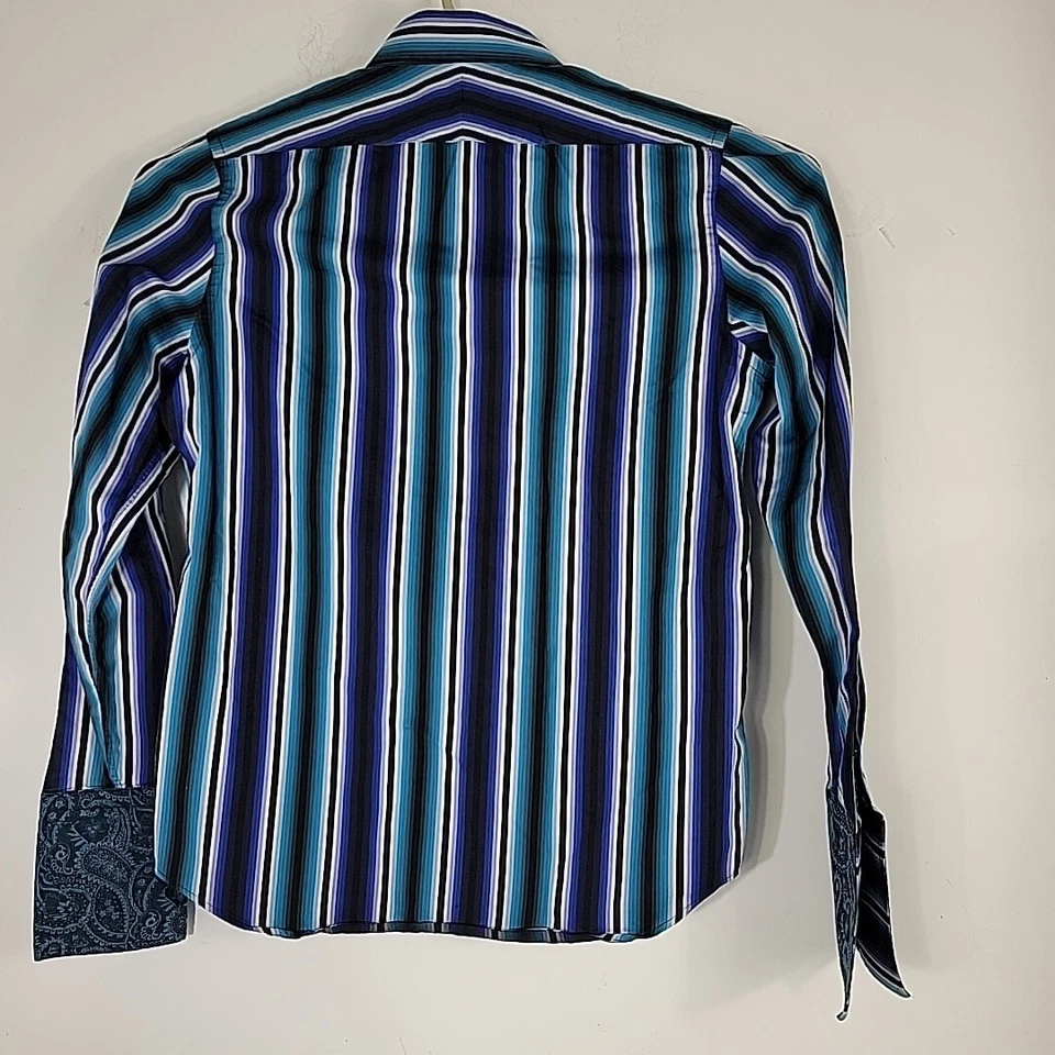 Camisa Express Design Studio para Hombres LS Talla M 15-15 1/2 Rayas Preppy Paisley Puños Foto 2 de 4