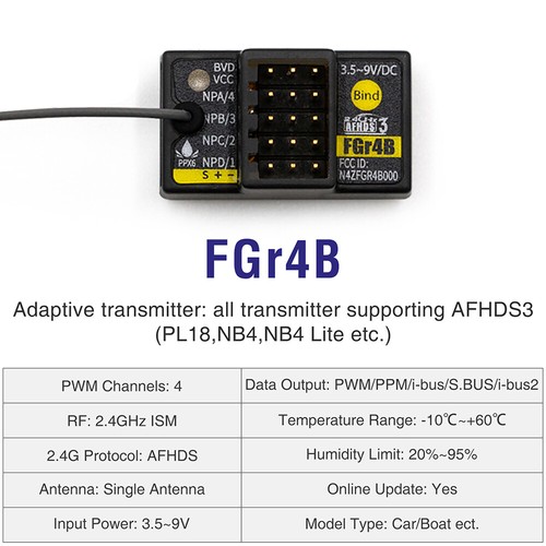 Receptor FlySky FGr4B 2.4G 4 canales PWM/PPM/i-bus/S.BUS para transmisor Lite PL18 NB4 - Imagen 4 de 12