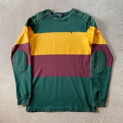 90's Ralph Lauren L/S Border Rugby Tee M Green Yellow Burgundy | eBay