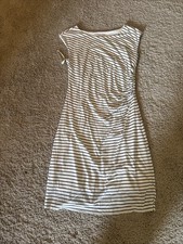 Ann Taylor Loft Cream Dress With Black Stripes, Knee Length, Size S