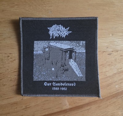 Old Funeral Our Condolences Grey Border Woven Patch
