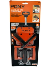 PONY Angle Clamp with 2 Table Clamps - 1-1/8" Capacity, Heavy Duty Woodworking