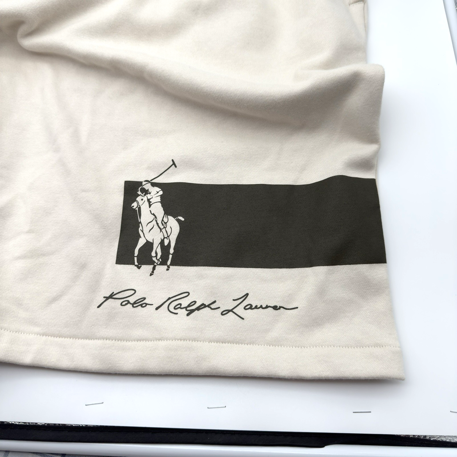 Polo Ralph Lauren felpa pantaloncino uomo 4XLT alto pile beige grande pony nuovo con etichette $110