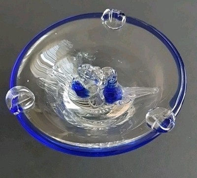 ASCHENBECHER MURANO  ITALIEN  Taubenpärchen Kristallboden 12x6cm wie Neu