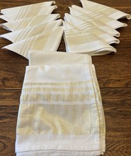 VTG White Cotton Tablecloth gold Metallic Thread Stripe 65" X 50" & 10 x Napkins