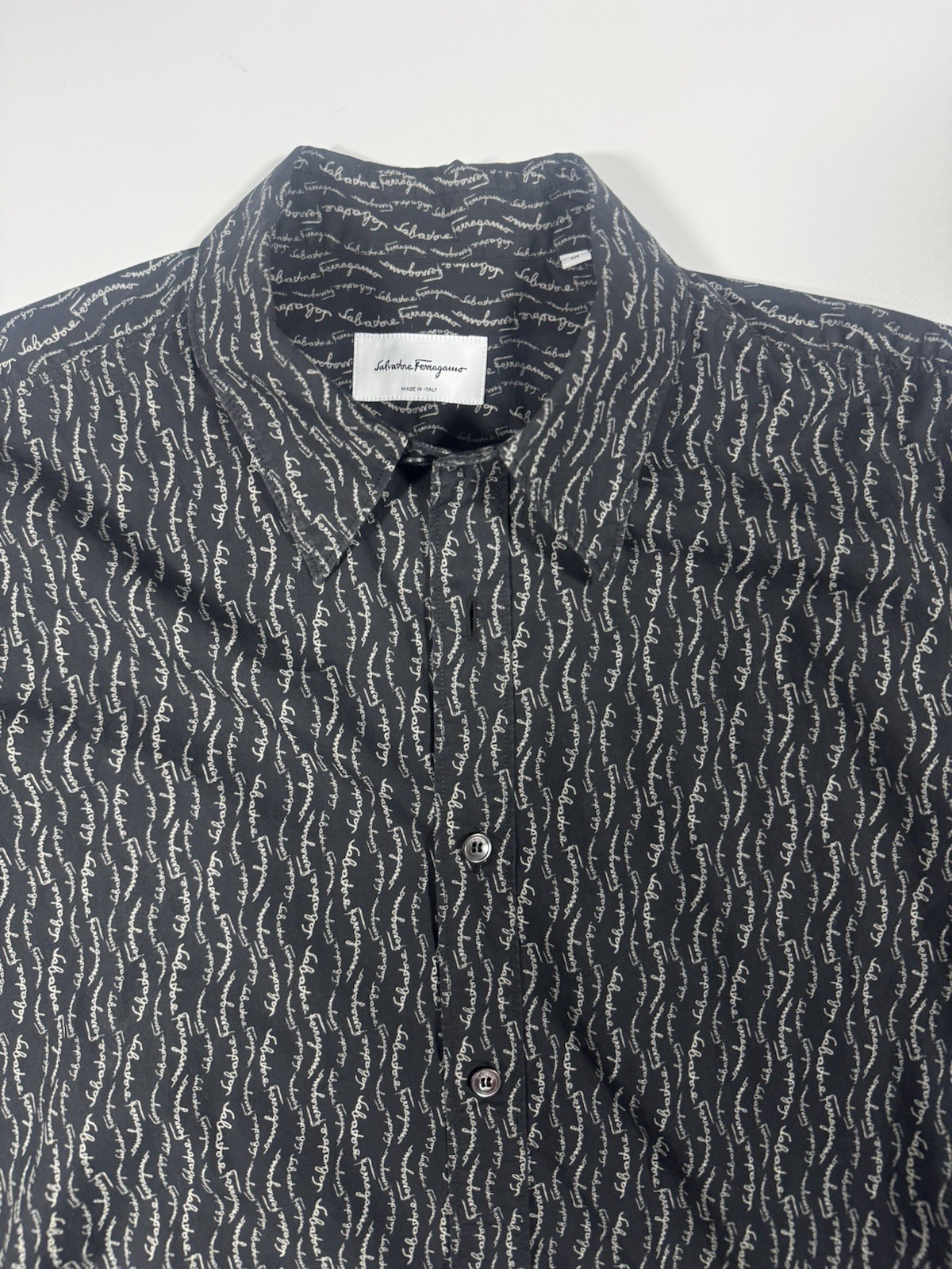 Salvatore Ferragamo Script Logo Button Shirt Blac… - image 2