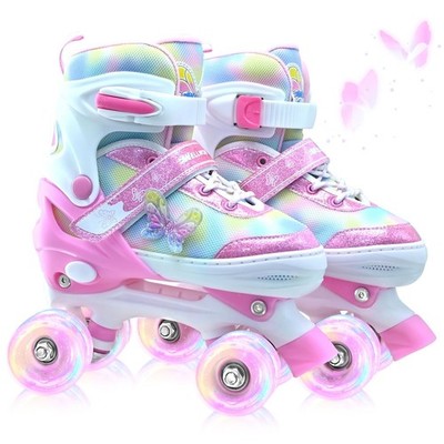 Kids Roller Skates for Girls-Outdoor 4 Size Adjustable Butterfly Quad Rollers...
