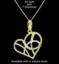 9ct Gold Diamond Pendant White & Yellow Heart Hallmarked Optional 9ct Gold Chain