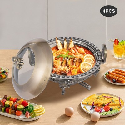 4 PCS Bronze Chinese Style Chafing Dishes Set with Alcohol Stoves Buffet