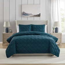 VCNY King 3pc Lucy Pinsonic Quilt Set Teal Blue: Hypoallergenic,