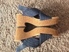 Womens CLARKS  Navy Blue Cork Chunky Heeled Sandals Size 7.5 Great Condition — photo 2