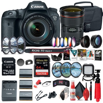 Canon EOS 7D Mark II DSLR Camera W/ 18-135mm f/3.5-5.6 IS USM Lens & W-E1 Deluxe