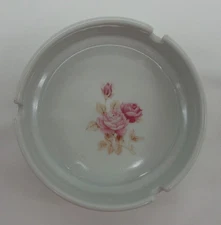 Vintage Hand Painted Pink Roses Porcelain Ashtray