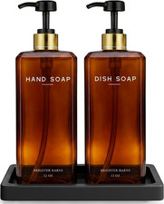 Amber Glass Hand and Dish Soap Dispenser Set by - Kitchen Soap Dispenser Set wi