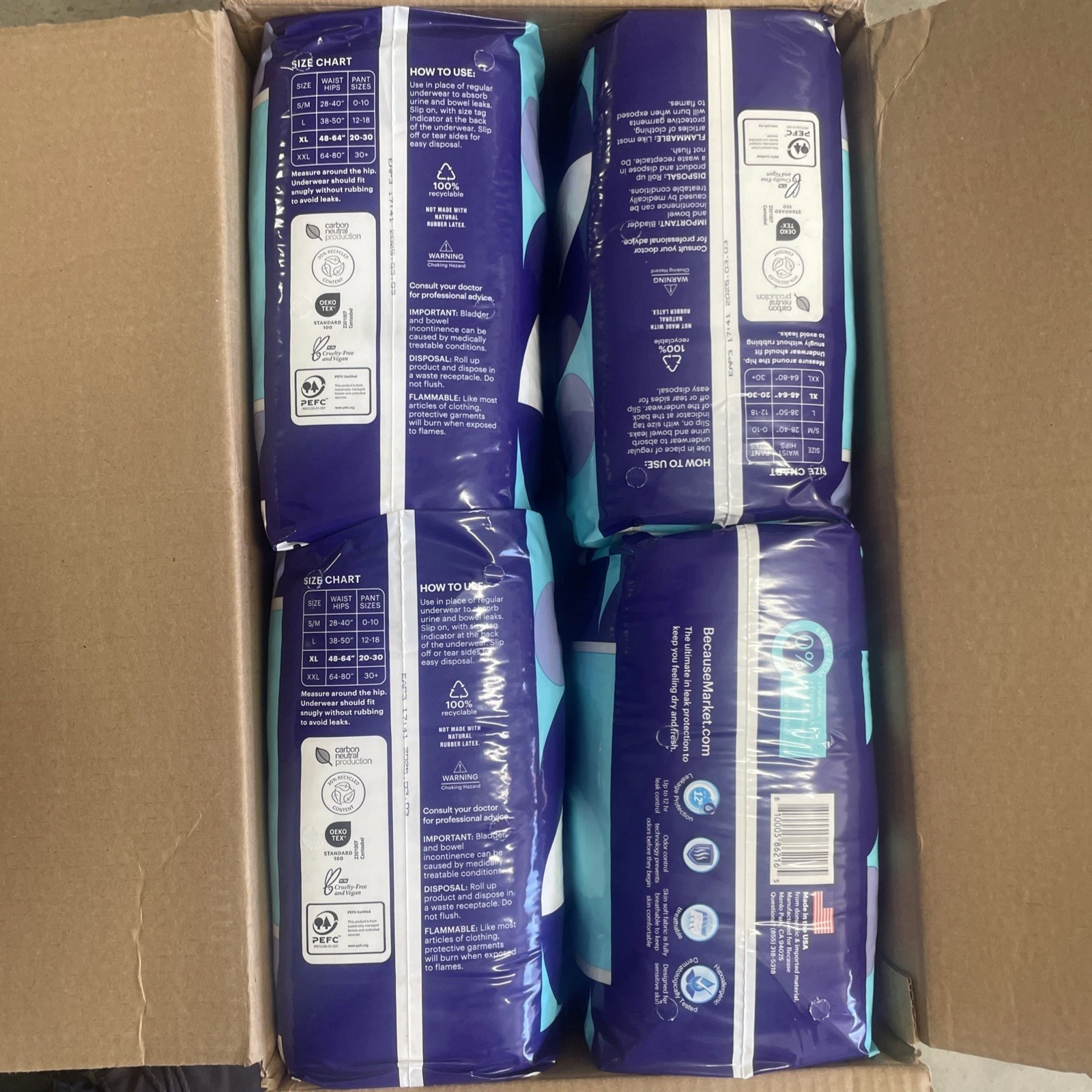 Because Overnight Pull Ups, Adult Incontinence Underwear, Large, 80 Ct (4x20)