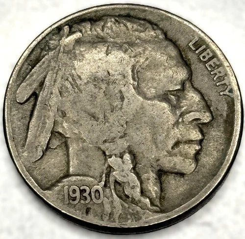 1930 P Buffalo Nickel Fine Condition 5 Cent US Coin - 1094