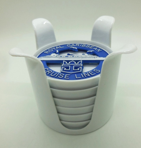 Set of 6 Souvenir Royal Caribbean Cruise Ship Coasters Crown Plastics & Holder
