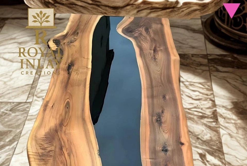 Bespoke Live Edge Wood and Black Resin Dining Table Modern River table - Image 4 of 4