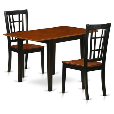 East West Furniture Norden 3-piece Dining Set with Panel Back Chairs in Black