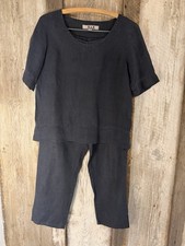 FLAX 100 Linen 2 Piece Top/Pants Classic Set Black Size Small