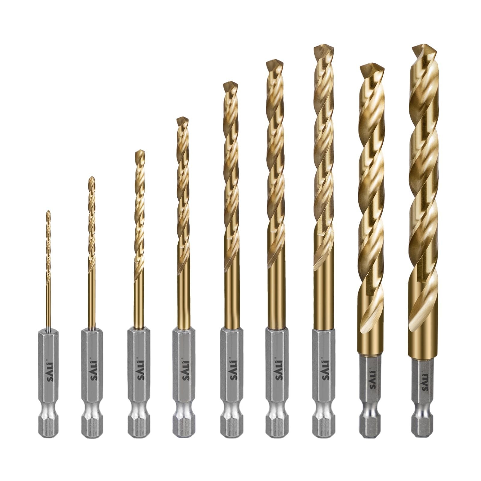 SALI Cobalt Drill Bit Set,9 Pack 1/16 Inch to 3/8 Inch Hex Shank High Speed S...