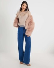 River Island Womens Blouse Pink Short Sleeve Embellished Flower Round Neck Top