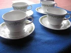 4 Vintage Corelle Pyrex Crazy Daisy Spring Blossom Coffee / Tea Cups & Saucers
