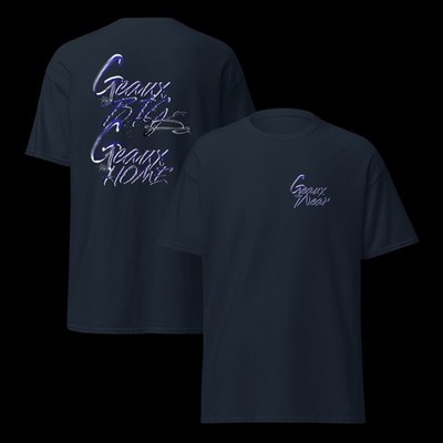 Geaux Big Or Geaux Home T-Shirt Louisiana Graphic Tee Unisex Navy Purple Shirt 