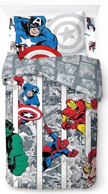 Jay Franco Marvel Comics Avengers coole 100 % Baumwolle 3-teilige Einzelbettwäsche neu
