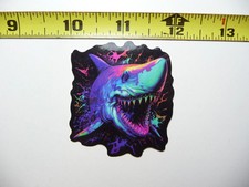 SHARK SMALL STICKER DECAL OCEAN JAWS OPEN VIBRANT MYSTICAL NEON COLORFUL ANIMAL