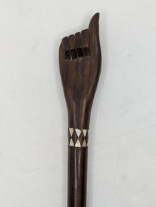 Vintage Hand Carved African Wood Staff Walking Stick Inlaid Tribal Art (J)
