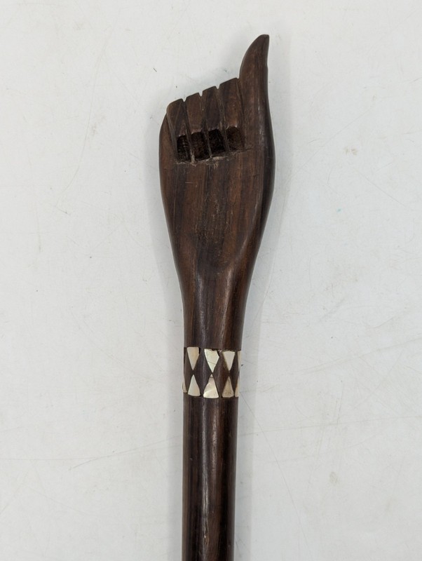 Vintage Hand Carved African Wood Staff Walking Stick Inlaid Tribal Art (J)