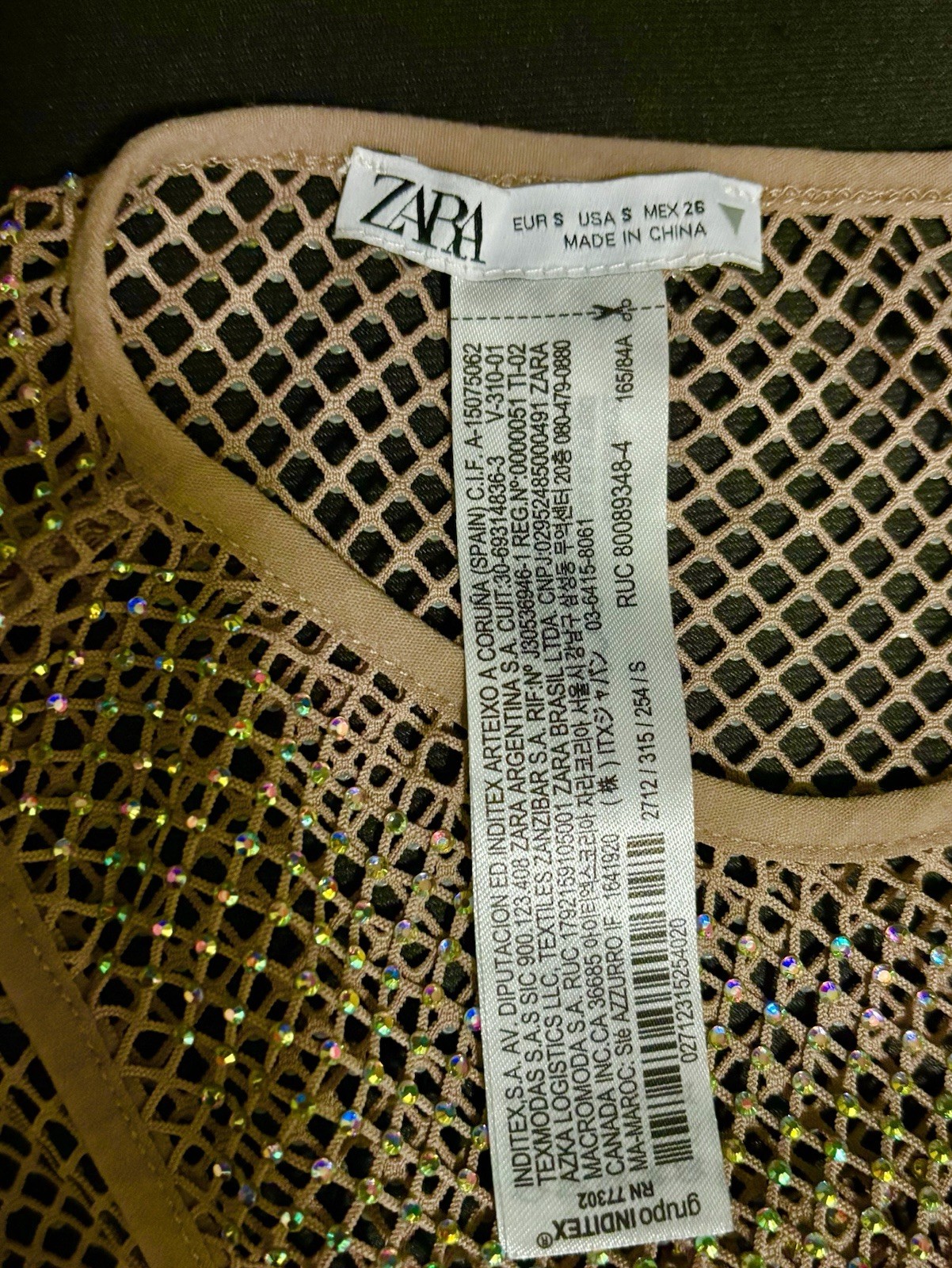 ZARA SPARKLY SLEEVELESS BEIGE W/TINY COLORED RHINESTONE MAXI MESH DRESS S NEW thumbnail 19