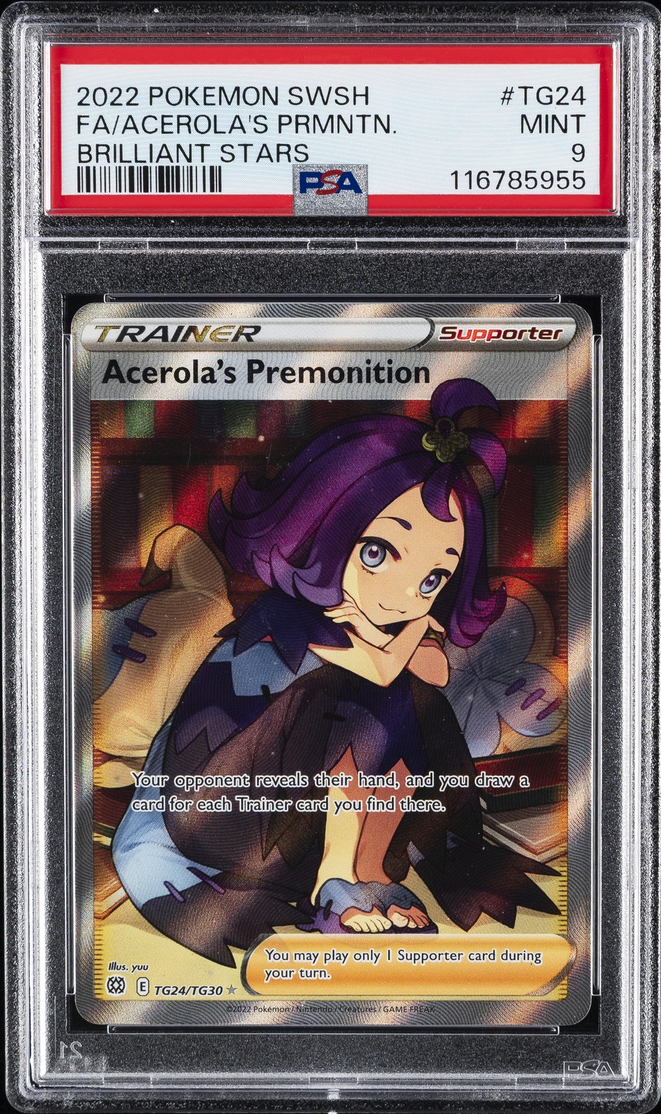 2022 POKEMON SWORD & SHIELD BRILLIANT STARS FULL ART/ACEROLA'S PREMONITION PSA 9