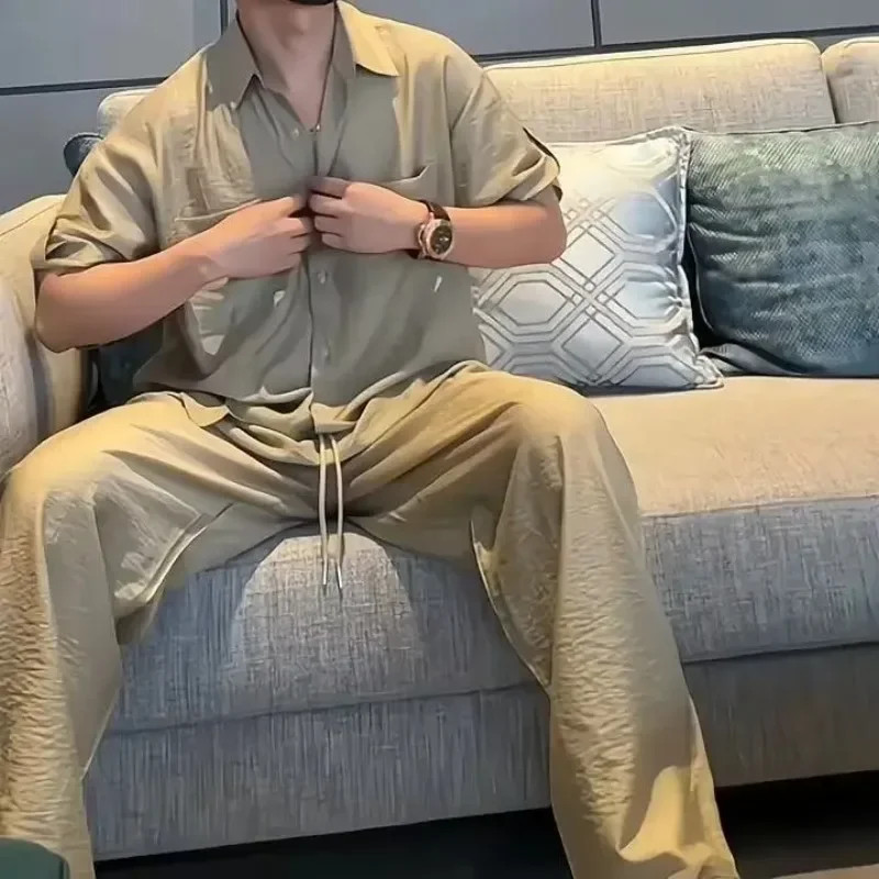 ALTRA Set pantaloni uomo lisci camicie due pezzi estivi slim fit uomo t shirt pantaloni set