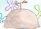 ACEO Watercolor Art Card Patrick's House - Spongebob 2.5x3.5