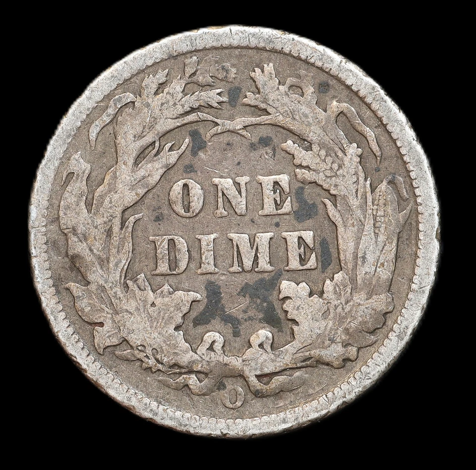 Moneda de diez centavos libertad sentada 1891-O 90 % plata de Estados Unidos 10c LIBERTAD COMPLETA Y ESCUDO Foto 2 de 2