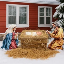 10 Pcs Large Nativity Scene Set 19 Inch Wooden Manger Baby Jesus Holy Family ...