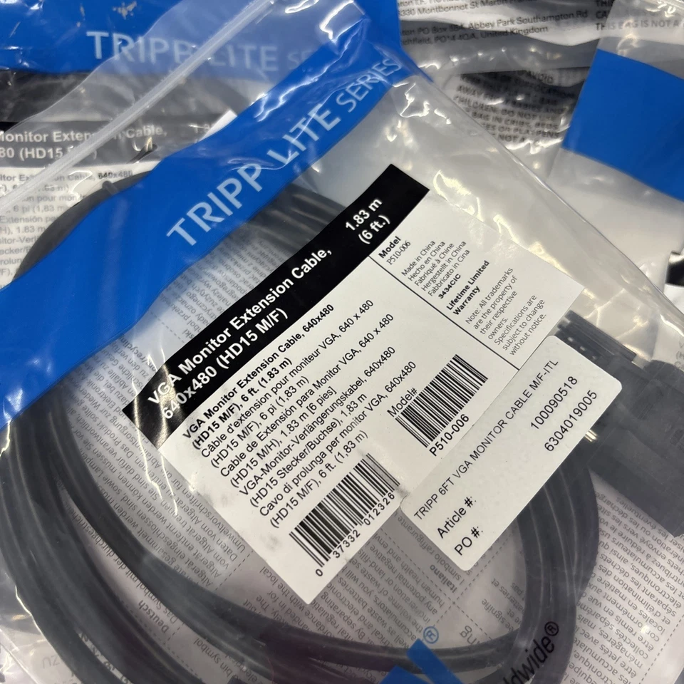 10 Eaton Tripp Lite P510-006 6' VGA Monitor Extension Cables HD15 M/F 640 x 480 - Image 4 of 4