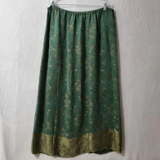 Citron Santa Monica Skirt Womens Sz 1X Green Gold Silk Blend Bamboo Asian Print