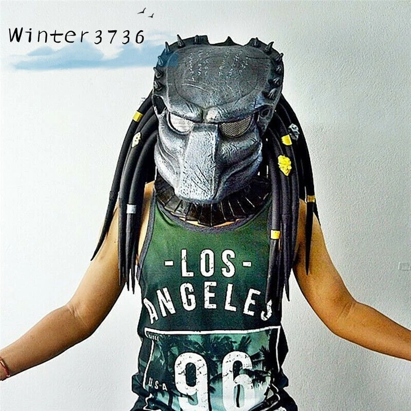 Predator Alien Vs Predator Mask Helmet W/ Braid Cosplay Costume Halloween Black - Image 4 of 4