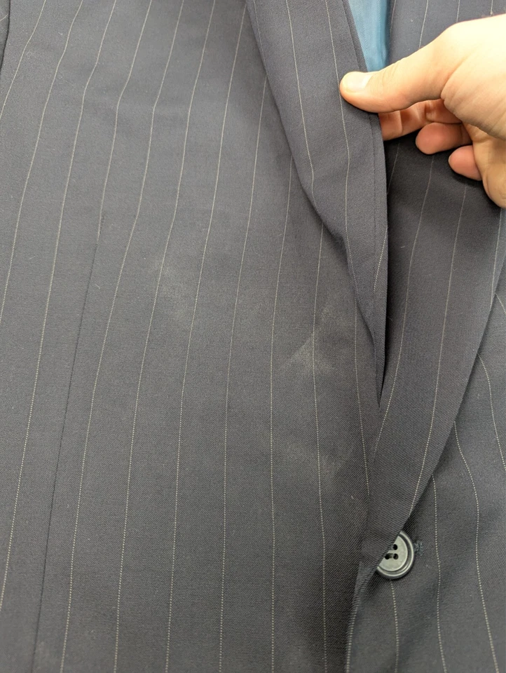 Traje Para Hombres 40R 34x30 Azul Rayas Azul Marino Lana 2 Piezas Chaqueta Pantalones EE. UU. Louis Roth Foto 3 de 4