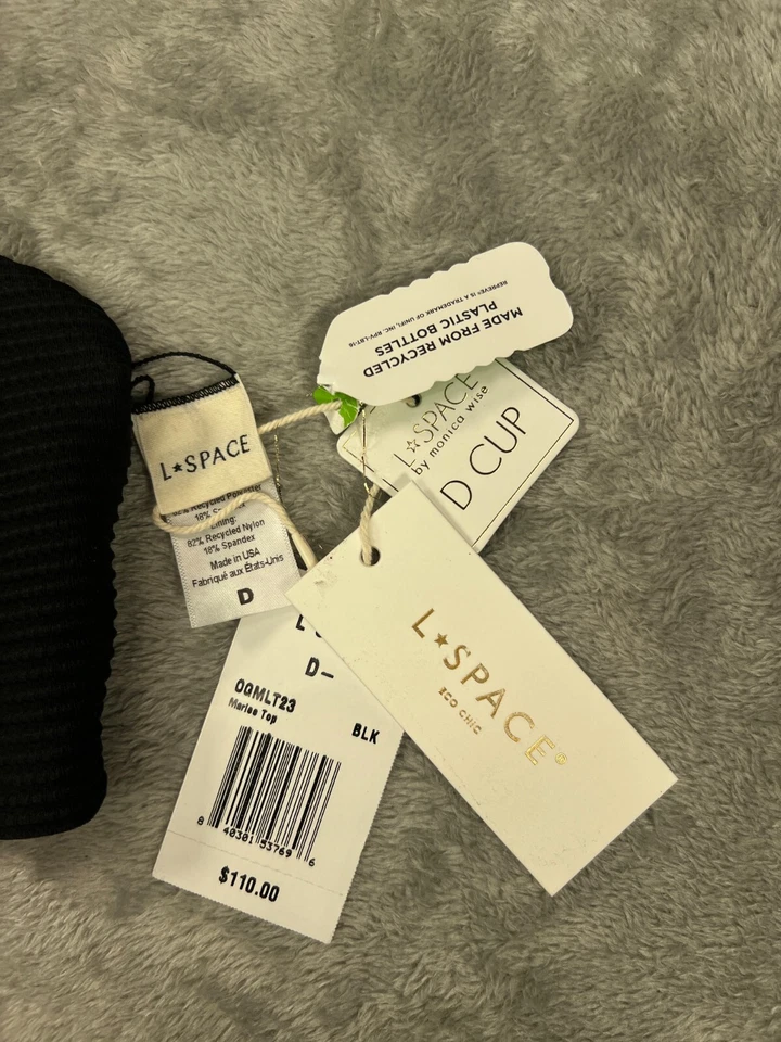 LSPACE Marlee Bikini Top NUEVO Mujer Copa D Negro Bardot Bikini Top Bralette Natación Foto 2 de 4