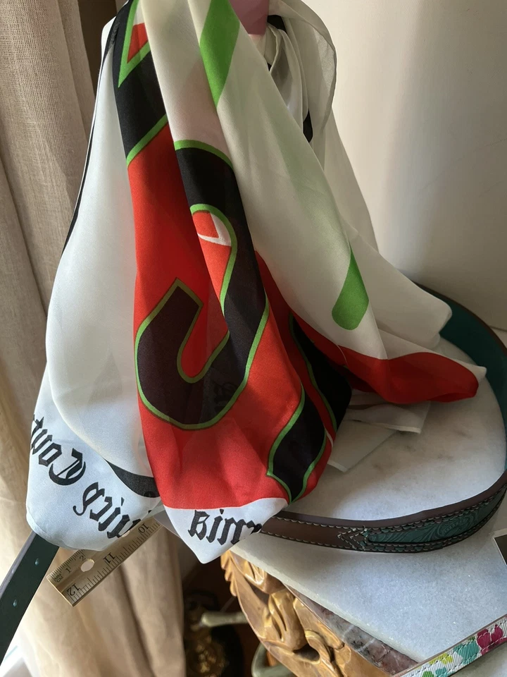 "Bufanda Juicy Couture seda roja cereza estampado logotipo NUEVO 36""" Foto 2 de 4